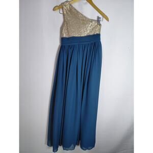 NWT JJ's House Sequin One Shoulder Dress Blue Solid Sleeveless Long Size 10